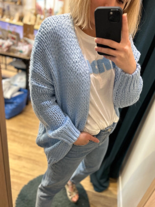 Gilet Bernadette bleu ciel | AUX PETITS BONHEURS