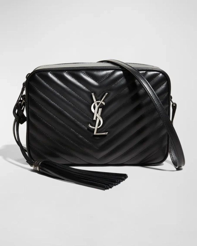 Lou Medium YSL Monogram Calfskin Camera Crossbody Bag - Aged Silver Hardware