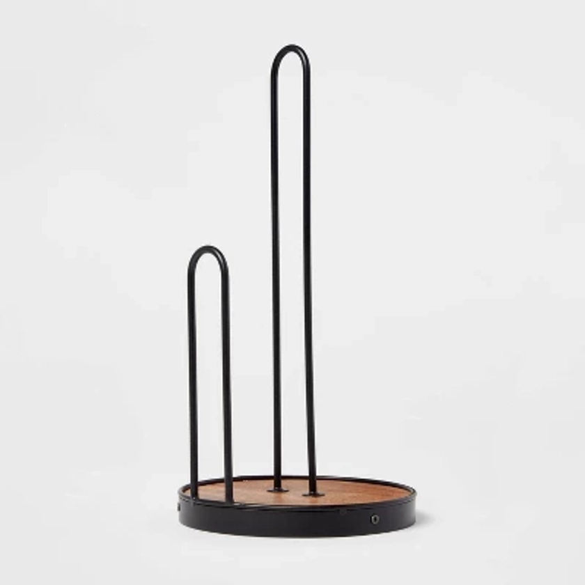 Iron and Mangowood Wire Paper Towel Holder Black - Threshold™