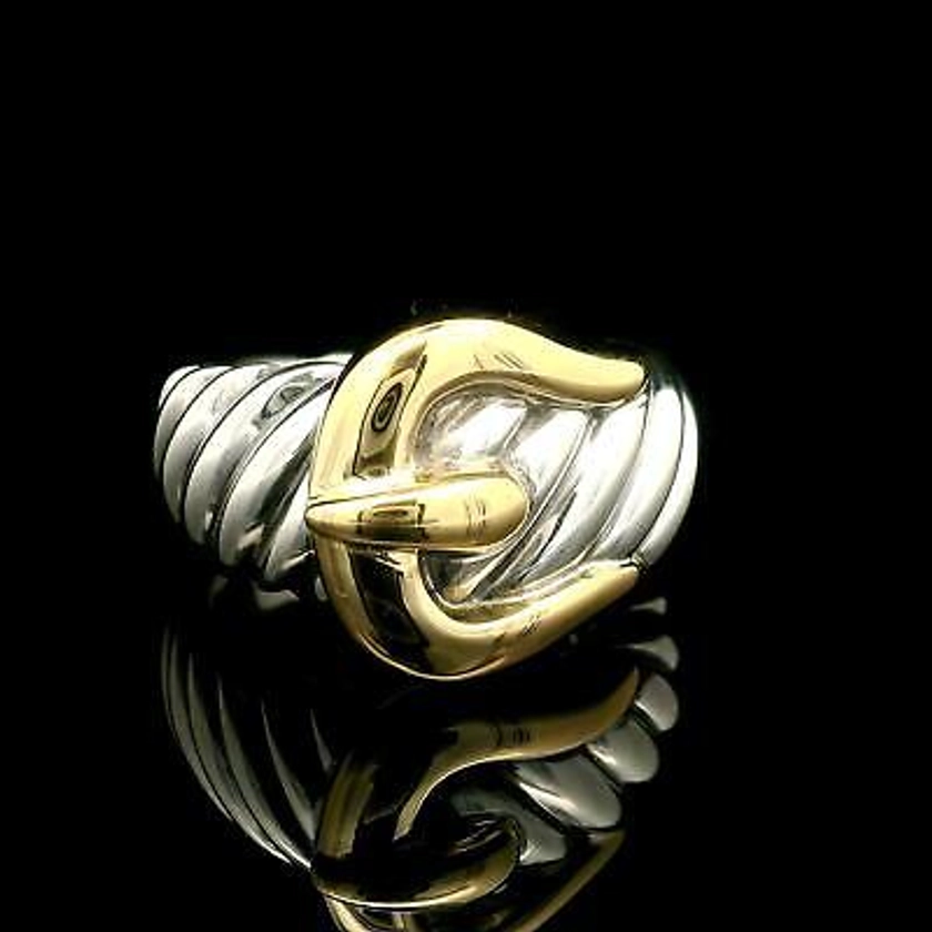 Sterling Silver & Yellow Gold David Yurman Cable w/ Buckle Detail Band Ring