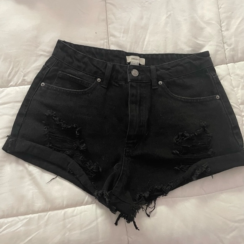 Black ripped jean shorts