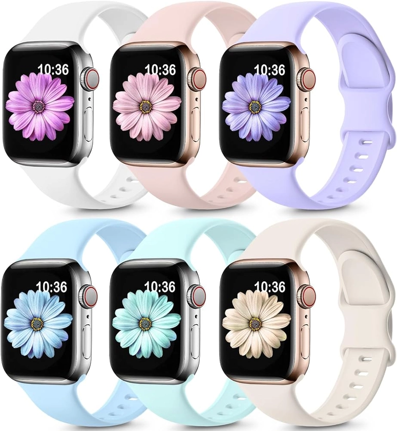 6 Pack Sport Bands Compatible with Apple Watch Bands 40mm 38mm 41mm 42mm 44mm 45mm 49mm,Soft Silicone Waterproof Strap for iWatch Ultra2 Series 9 Ultra 8 7 6 5 4 3 2 1 SE Women Men