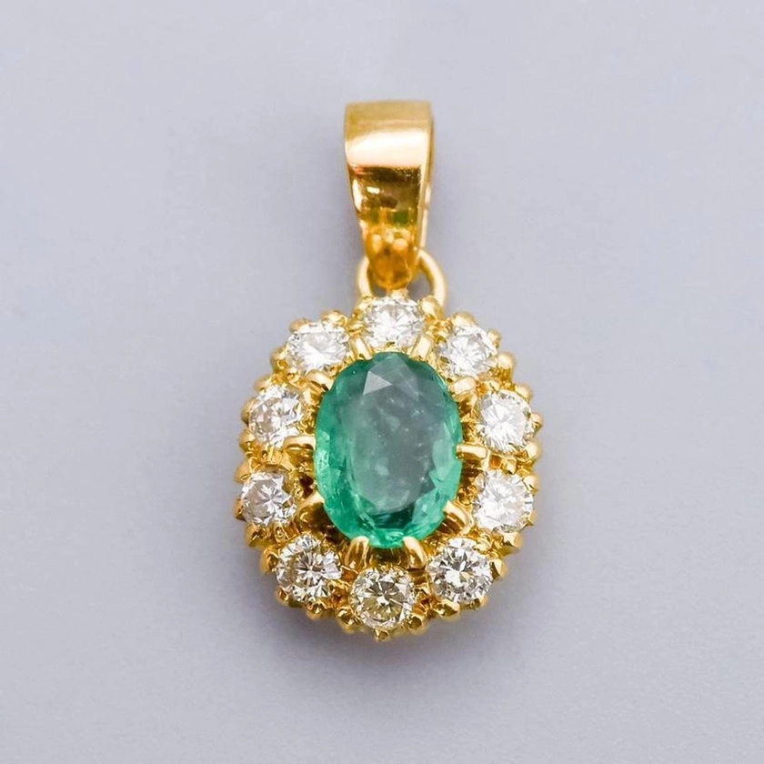 18K Gold Emerald and Diamond Pendant — Don Laurence Jewellery