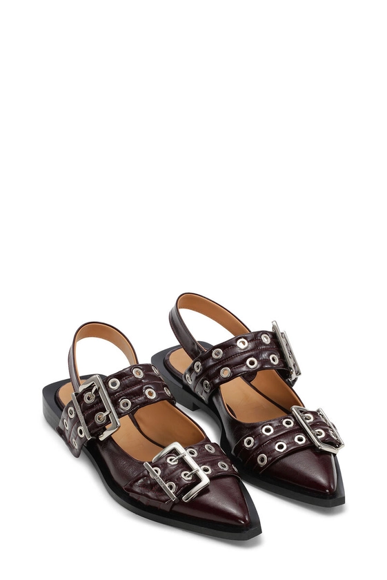 Burgundy Burgundy Feminine Buckle Ballerinas | GANNI FR