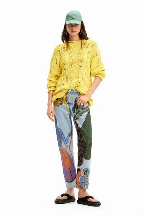 Straight jeans with India print