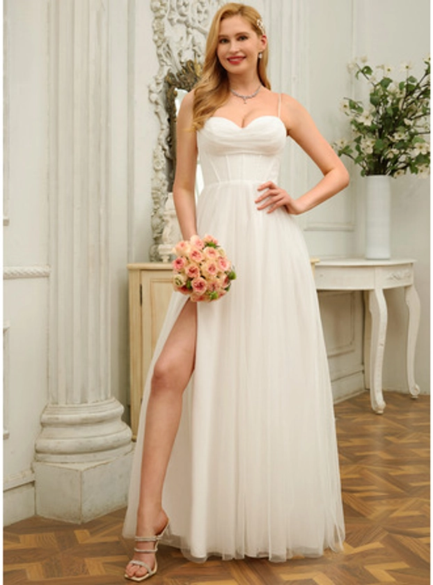 [US$ 154.00] A-line Cowl Floor-Length Tulle Wedding Dress With Ruffle (002289454)