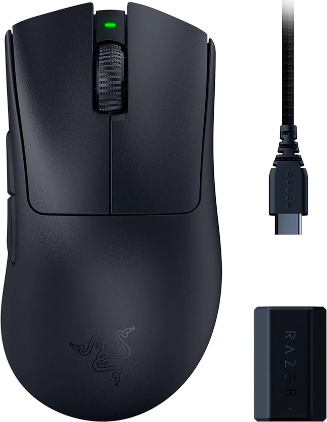 Razer DeathAdder V3 Pro Wireless Gaming Mouse + HyperPolling Wireless Dongle: 63g Lightweight - 8K Polling - Optical Switches Gen3-30K Optical Sensor - 6 Programmable Buttons - 90 Hr Battery - Black