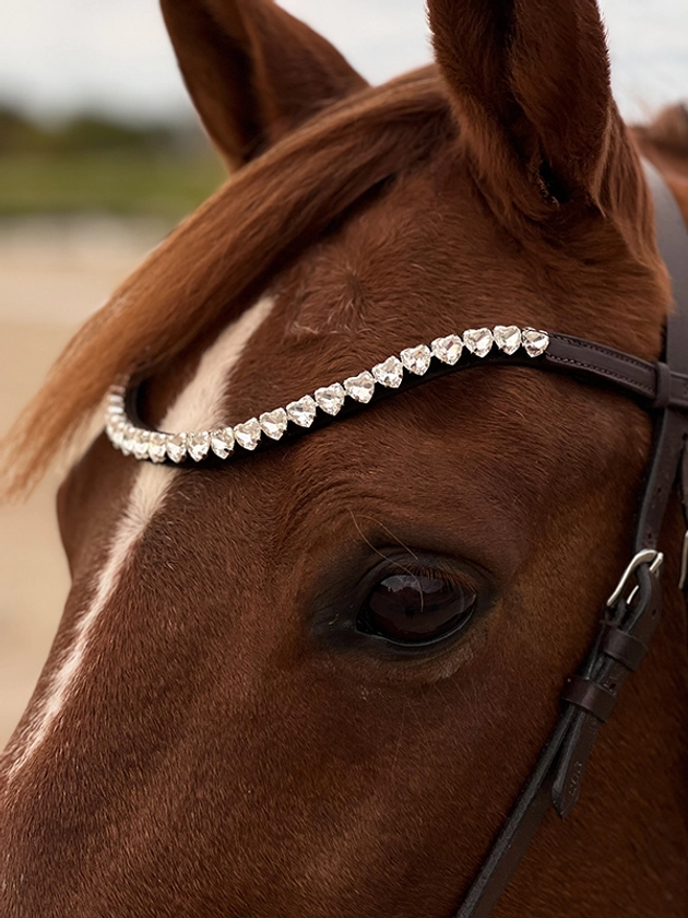 Browband horse with heart crystals ECO LEATHER.  - Kyro Riding Gear