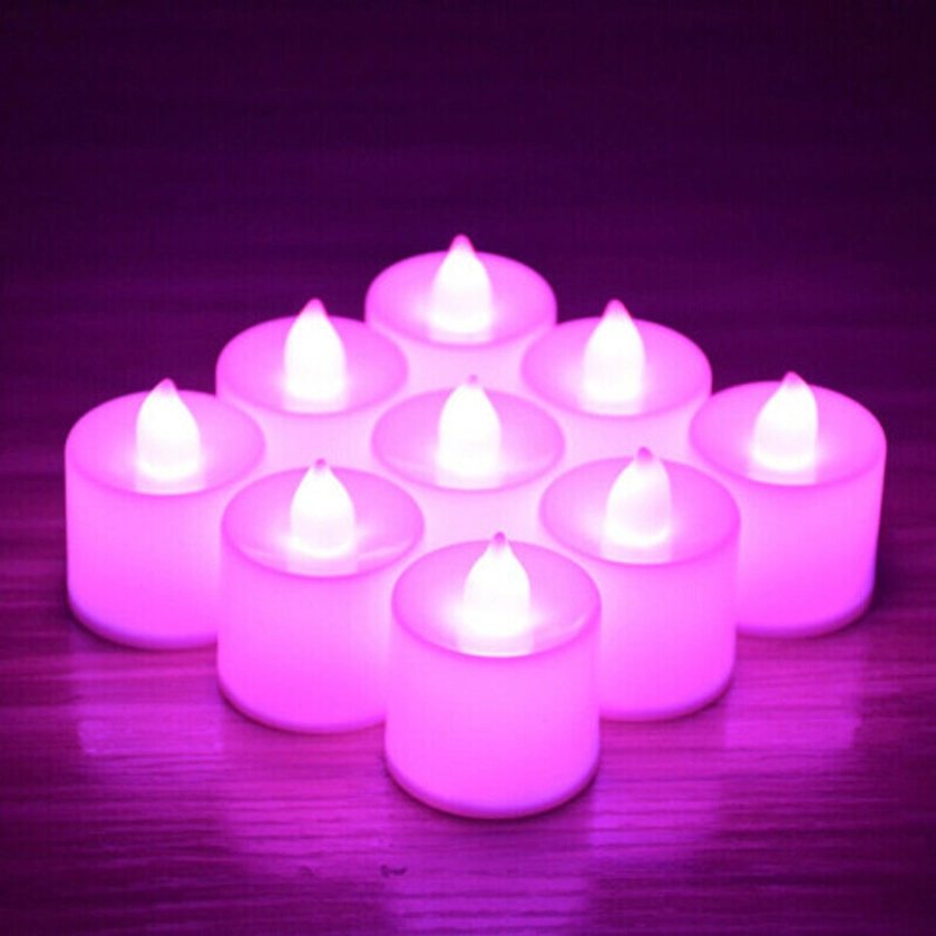 (Pink & No Flickering Type) Small Electric LED Candle Tea Lights Flameless Battery Powered Valentine Decor on OnBuy