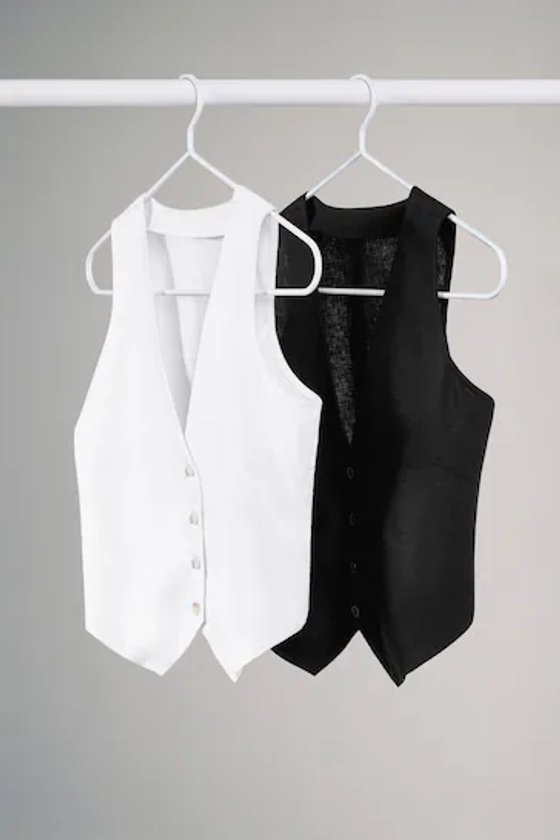 Buy The Set Black/White 2 Pack Linen Blend Waistcoats from the Next UK online shop