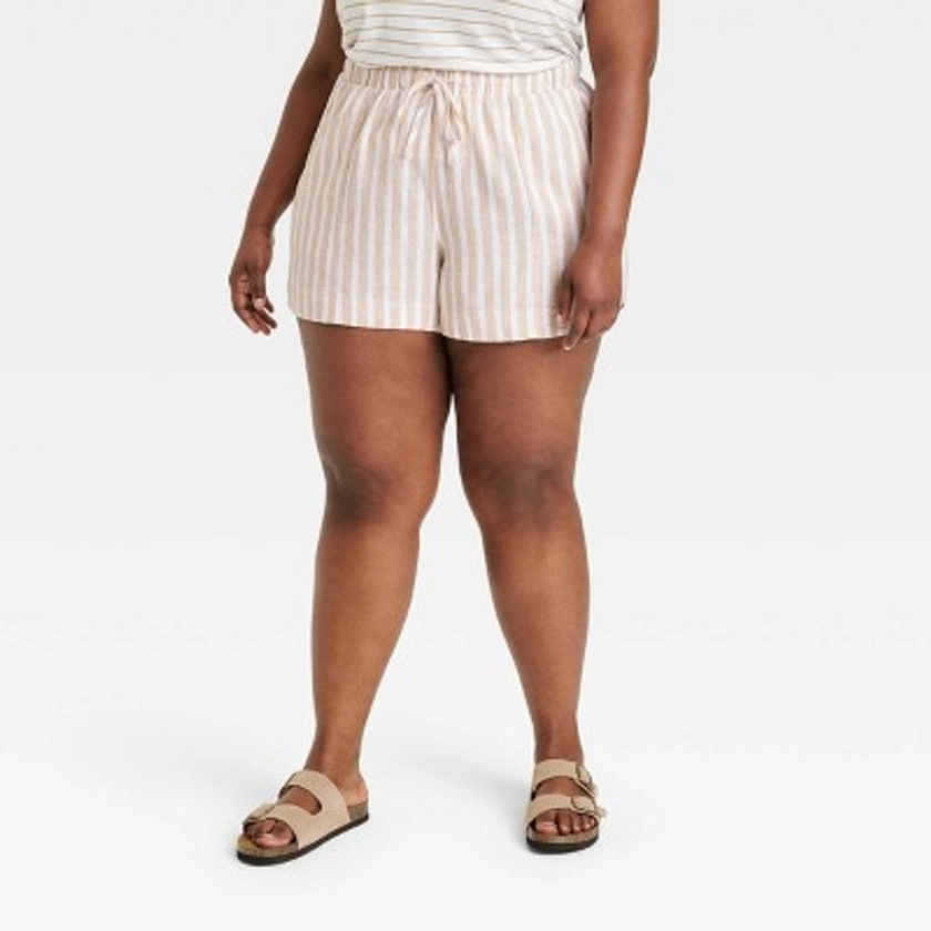 Women's High-Rise Linen Pull-On Shorts - Universal Thread™ Tan Striped XXL