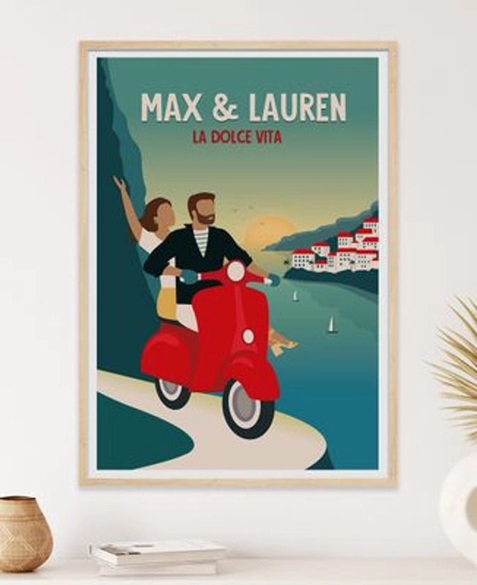 Affiche Couple en scooter personnalisé