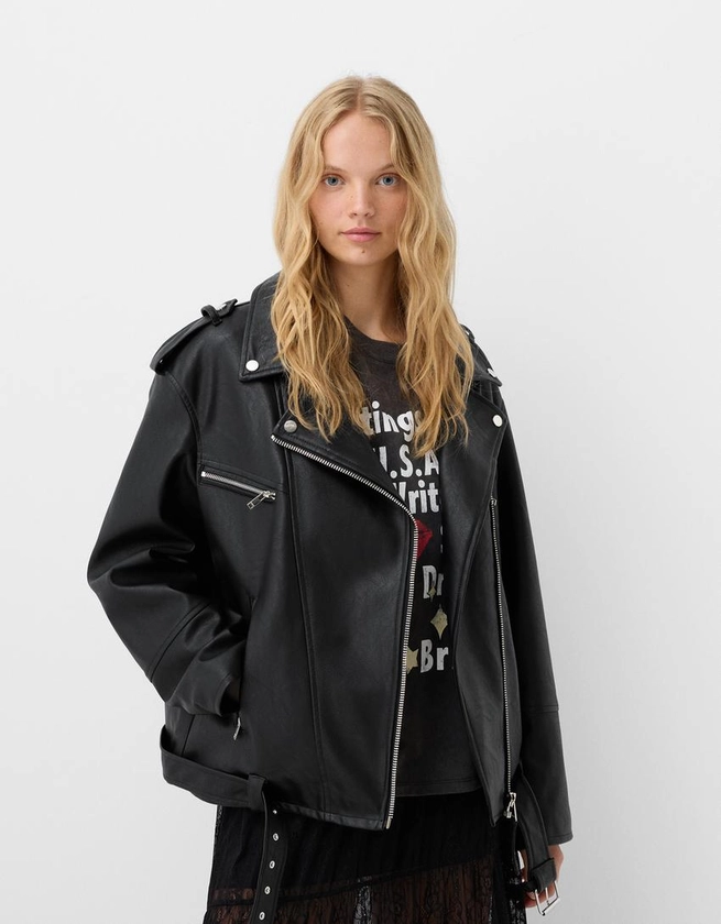 Veste style motard similicuir oversize