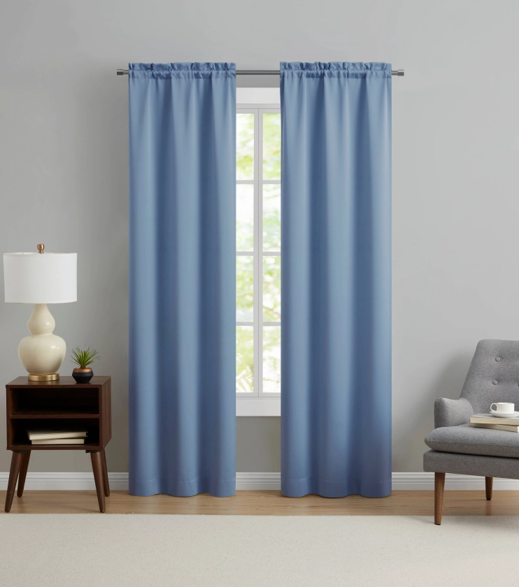 Mainstays Blackout Curtain Panels, Set of 2, Blue Quartz, 30" W x 84" L