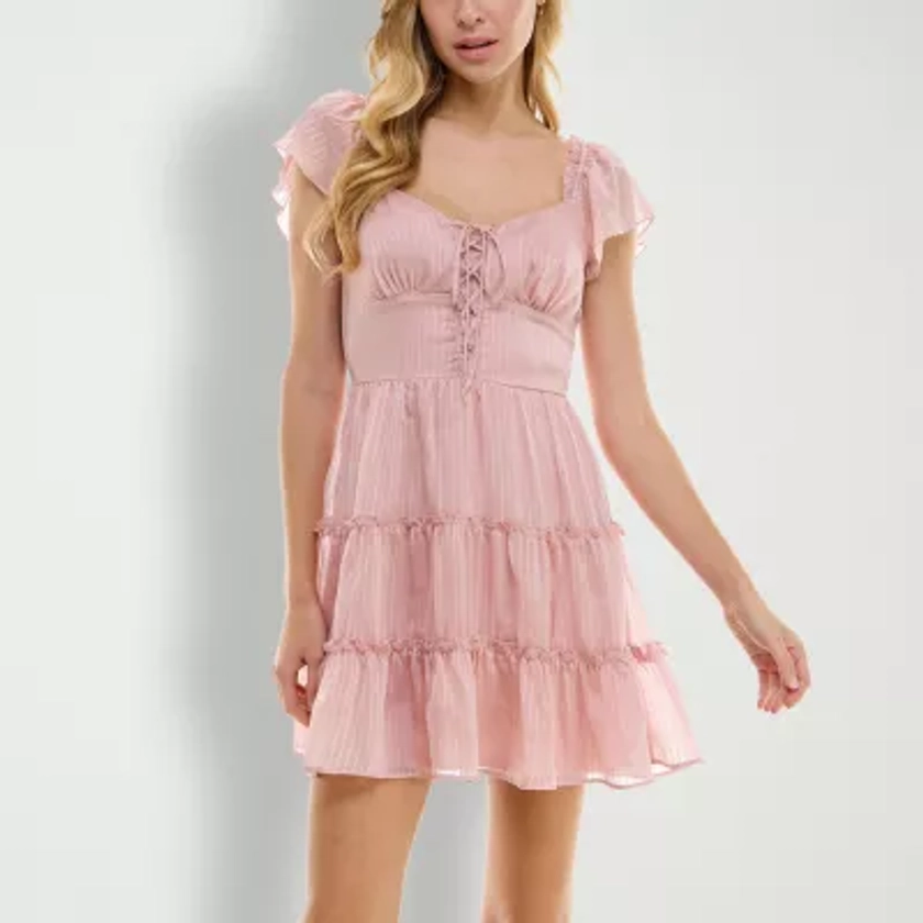 City Triangle Juniors Short Sleeve Fit + Flare Dress, Color: Blush - JCPenney
