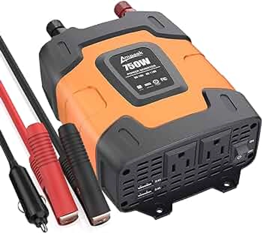 Ampeak 750W Power Inverter 4.8A Dual USB Ports 2 AC Outlets Car Inverter DC 12V to AC 110V 11 Protections for Devices