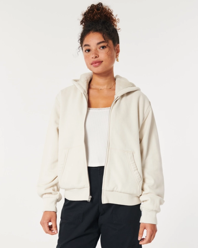 Women's Easy Teddy-Lined Zip-Up Hoodie | Women's Clearance | HollisterCo.com