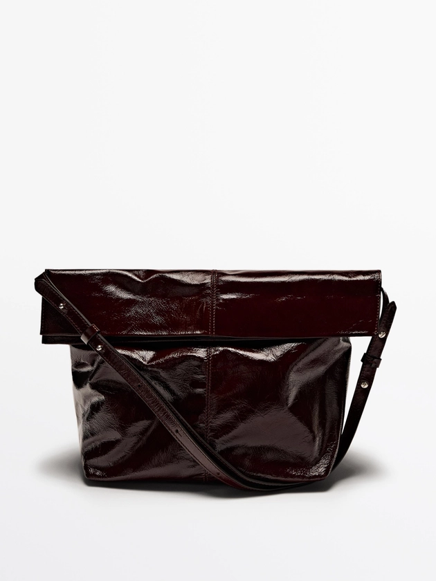 Sac maxi en cuir nappa craquelé · Bordeaux, Vert · Accessoires | Massimo Dutti