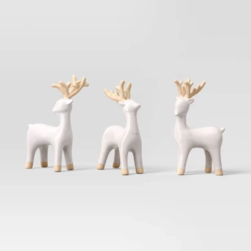 3pc Ceramic Deer Christmas Figurine Set - Wondershop™ White