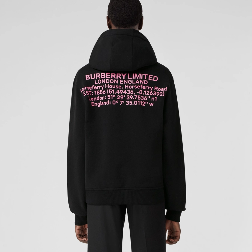 Coordinates Print Cotton Oversized Hoodie in Black - Women | Burberry® Official