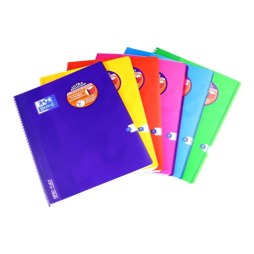 Oxford Openflex - Cahier polypro à spirale 24 x 32 cm - 100 pages - grands carreaux (Seyes) - disponible dans différentes couleurs