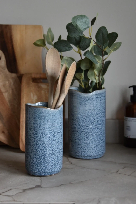Dusky Blue Ceramic Vase, Light Blue Utensil Pot, Artisan Style, Handmade Unique, Kitchen Vase, House Warming, Present, Christmas, Rustic, - Etsy UK
