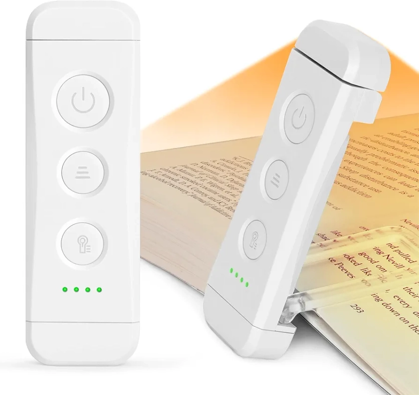Glocusent USB Rechargeable Book Light, Eye Caring Reading Light Clip on Book, 3 Colours & 5 Brightness Dimmable, Portable & Flexible, Long Lasting up to 80 hrs, Perfect for Booklovers and Kids