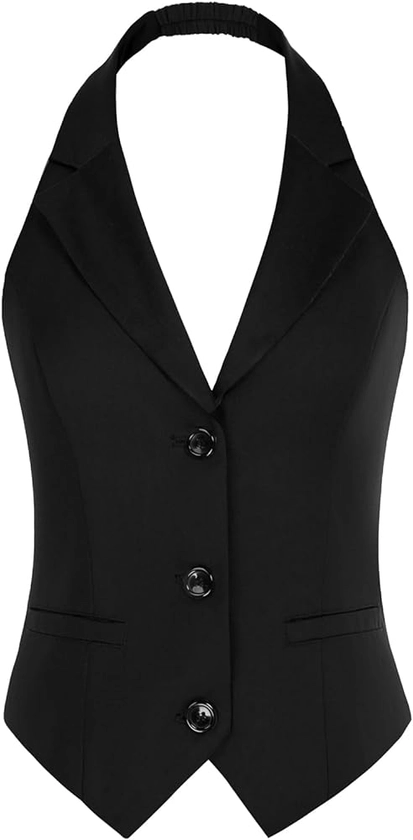 Belle Poque Women's Waistcoat Vest Vintage Halter Lapel Button Down Suit Vest with Pockets