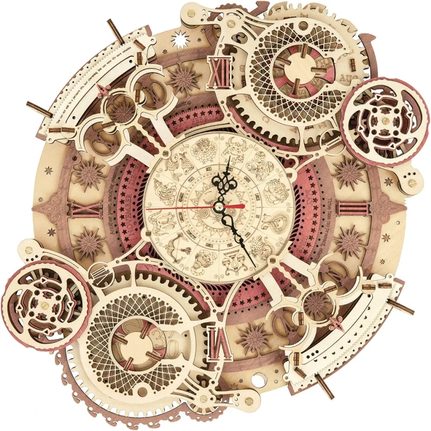 ROKR Puzzle Bois 3D Zodiaque Mur l'horloge pour Adultes Enfants de Plus 14 Ans Construction AdulteCadeaux de Décoration Rétro 168 Pièces, Zodiac Wall Clock