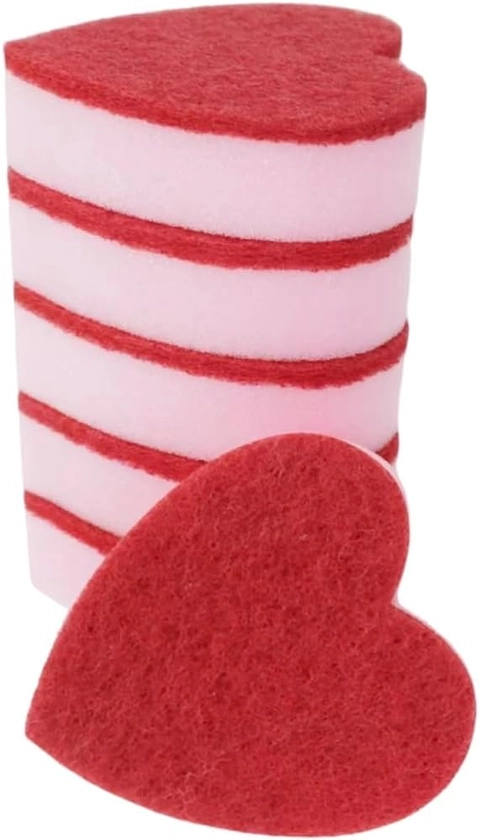 Perastra Heart Shaped Sponge, Dual-Sided Kitchen Scrubber for Washing Dishes, Pots, Pans and General Household Cleaning, Pink (6 Pack)