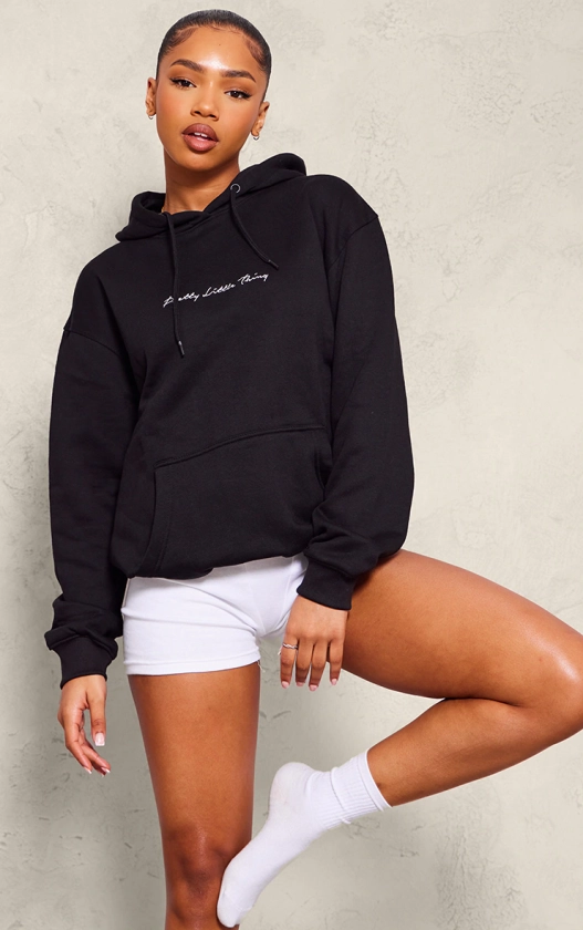 Plt Black Embroidered Oversized Hoodie | Tops
