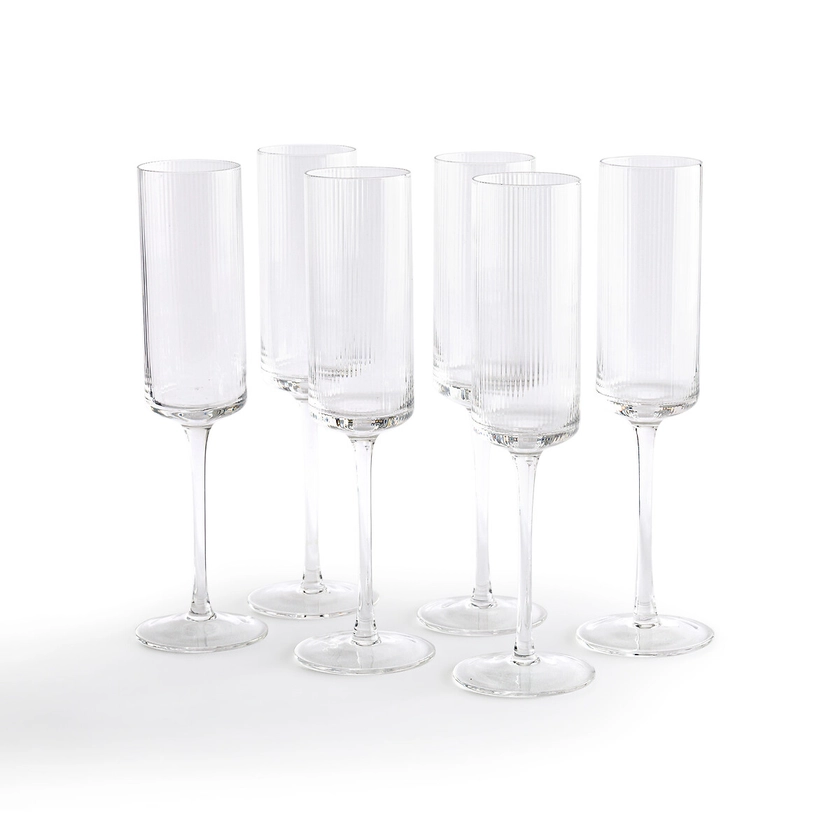 Lot de 6 flûtes à champagne en verre strié, Stria