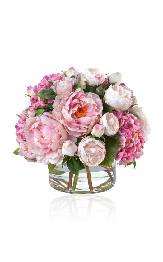 Hydrangea, Roses and Peonies in Glass Vase