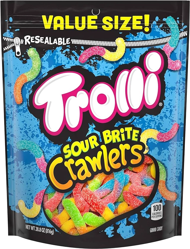 Trolli Sour Brite Crawlers Candy, Sour Gummy Worms, Springtime Easter Candy, 28.8 Ounce Resealable Bag