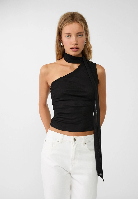 Top asymétrique en tulle foulard - Mode femme | Stradivarius France