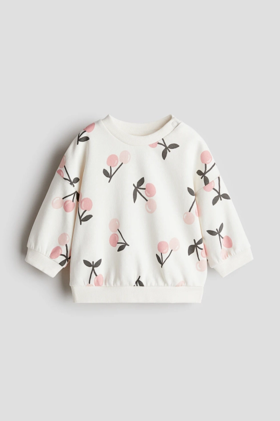 Sweat imprimé - Encolure ronde - Manches longues - Blanc/cerises - ENFANT | H&M FR