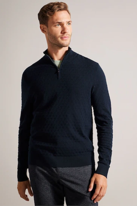 Buy Ted Baker Blue Animal Kurnle T Stitch Knitted Half Zip T-Shirt from the Next UK online shop