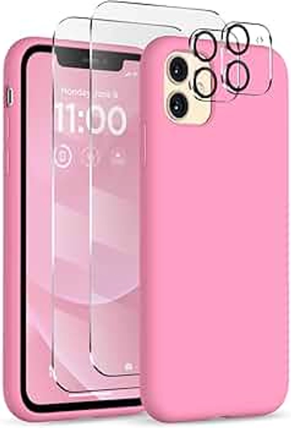 for iPhone 11 Phone Case, [2X Screen Protector + 2X Camera Protector], Liquid Silicone Ultra Slim Shockproof Protective Cover, Soft Microfiber Lining with iPhone 11 Case 6.1", Tender Pink