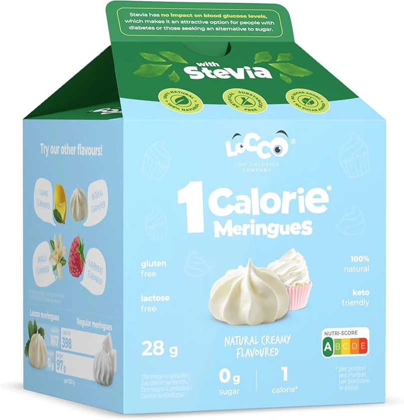 Locco Protein-Rich Meringue with Stevia, Sugar-Free, 100% Natural, 1 Calorie per Serving, Cake Decoration, Fat-Free, Vegan, Vegetarian Diet, Fibre, Creamy, 28 g