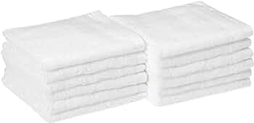 Amazon Basics - 12 Piece Quick-Dry Washcloth, 100% Cotton, White, 12" x 12"