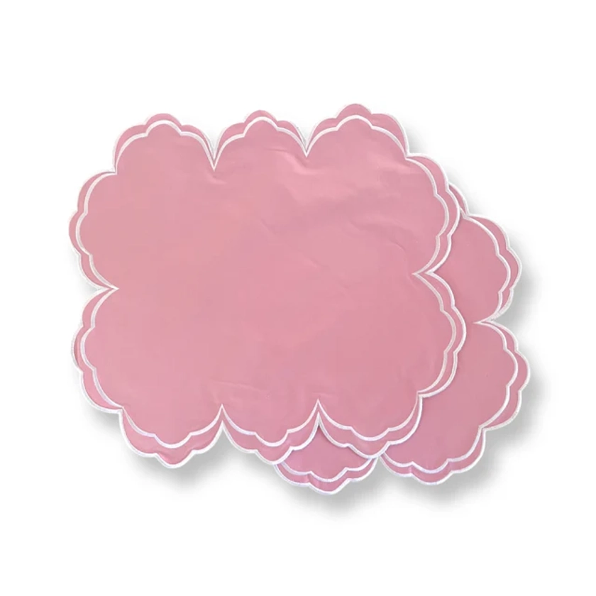 'High Tea' Placemat and Napkin Set - Soft Pink Scalloped