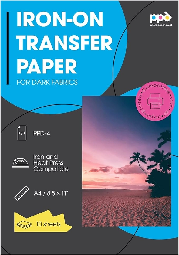 PPD 10xA4 Inkjet Premium Transferpapier für dunkles Textil, Bügeleisen und Transferpresse PPD-4-10 : Amazon.de: Küche, Haushalt & Wohnen