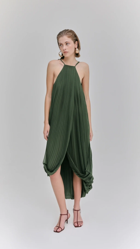 vestido pleats verde