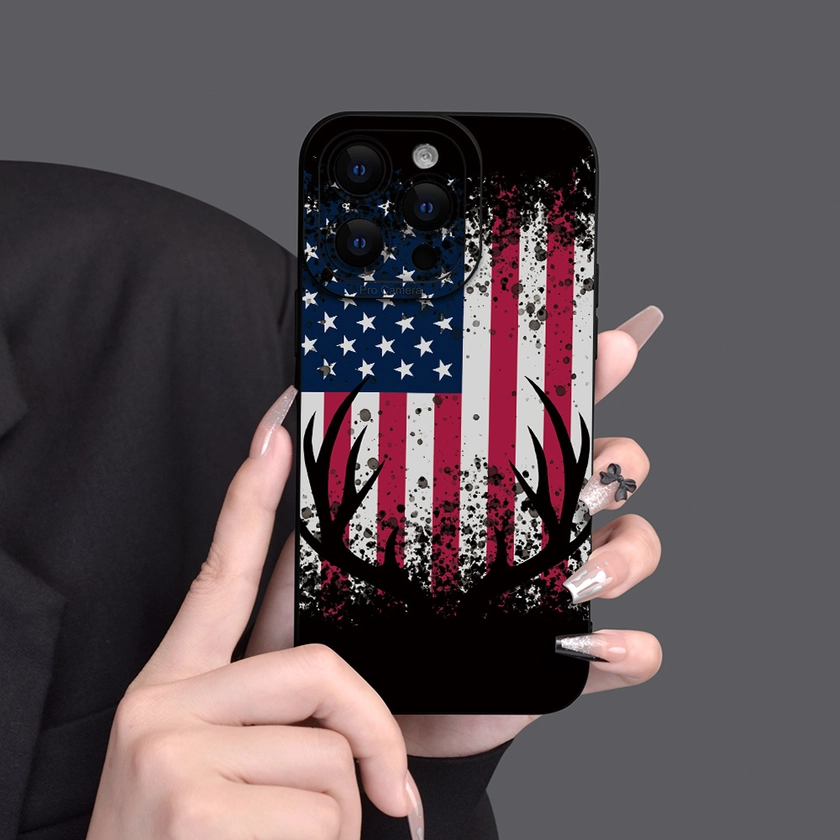 Flag Elk Pattern Mobile Phone Case Full-Body Protection Shockproof Anti-fall TPU Soft Rubber Case Color: White Black For Men Women For IPhone 15 14 13