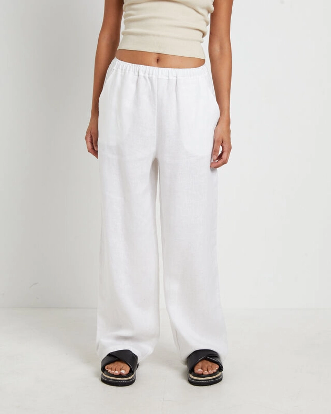 Kai Linen Draw Pants in White