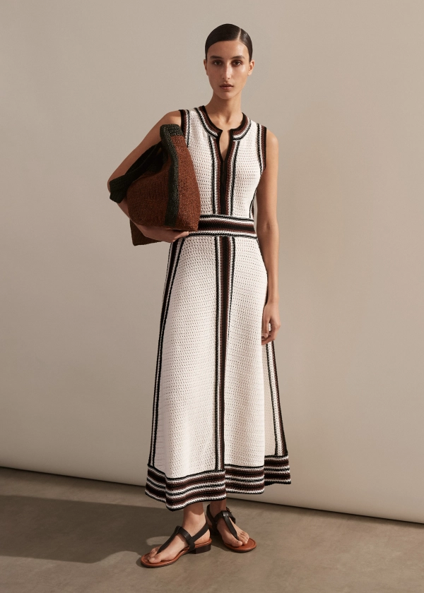 Crochet Stripe Panelled Midi Dress