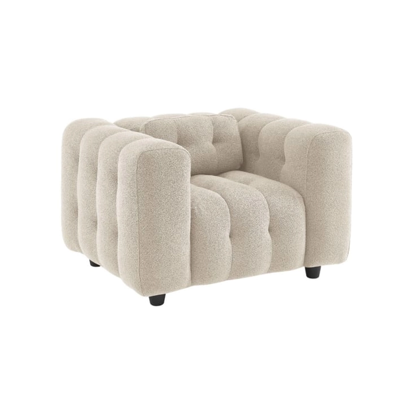 Fauteuil 1 place bouclette texturée capitonné beige Leon | Maisons du Monde