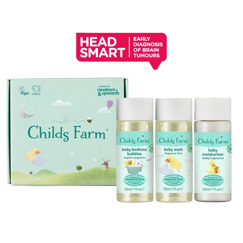 Childs Farm Baby Sample Pack - Newborn & Up, Sensitive Skin, Eczema-Safe, Shea & Cocoa Butter Moisturizer, Fragrance-Free Baby Wash, Bedtime Bubbles, Dermatologist & Paediatrician Approved