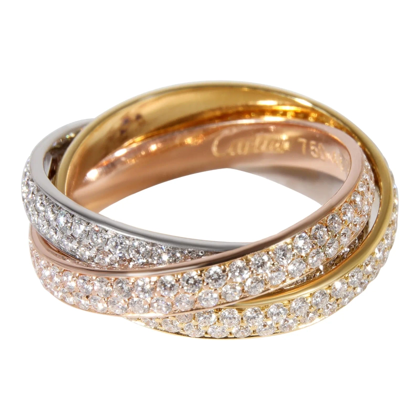 Cartier Trinity Diamond Ring In 18K 3 Tone Gold 1.35 Ctw Size 4.5