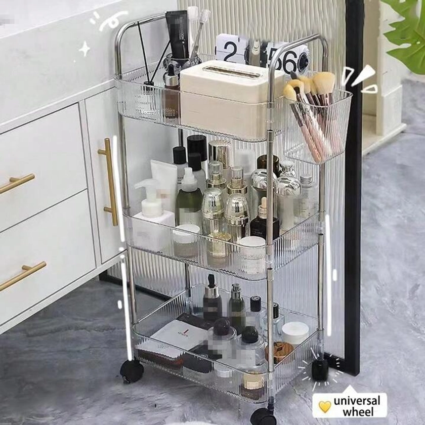 3-Layer Acrylic Storage Cart, Transparent Mobile Rack With Wheels, Suitable For Snacks, Living Room, Kitchen, Cosmetics, Bathroom Storage